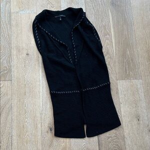 White House Black Marker Sleeveless Sweater Cardigan Faux Leather Trim